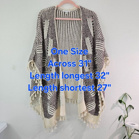 Anthropologie One Size Boho Kimono Open Front Cardigan Fringe Trim Patterned - Picture 6 of 13